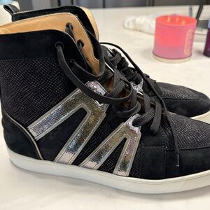 Christian Louboutin Black and Silver High-Top Sneakers